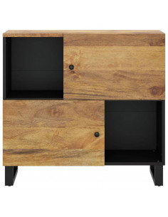Credenza con 2 Ante 80x33x75 cm in Legno Massello di Mango 2