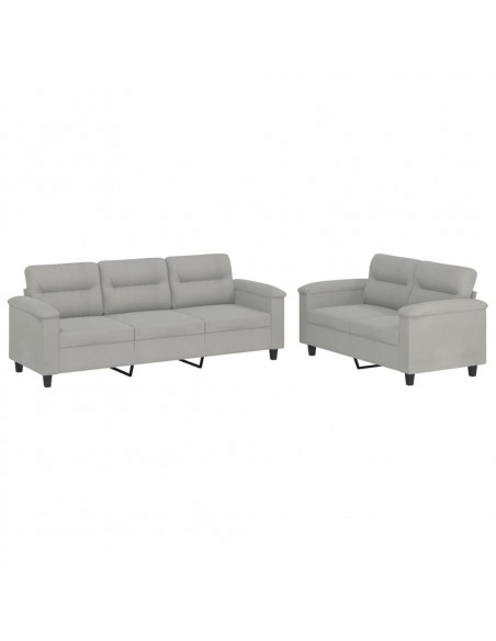 Set Divani 2 pz con Cuscini Grigio Chiaro in Tessuto Microfibra