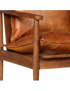 Set Divani 2 pz in Vera Pelle e Legno Massello d'Acacia Marrone 2