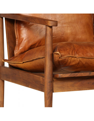 Set Divani 2 pz in Vera Pelle e Legno Massello d'Acacia Marrone