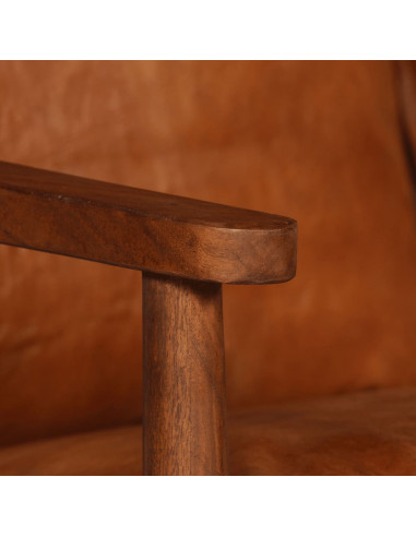 Set Divani 2 pz in Vera Pelle e Legno Massello d'Acacia Marrone