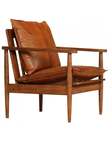 Set Divani 2 pz in Vera Pelle e Legno Massello d'Acacia Marrone