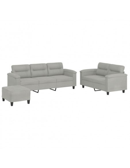 Set Divani 3 pz con Cuscini Grigio Chiaro in Tessuto Microfibra