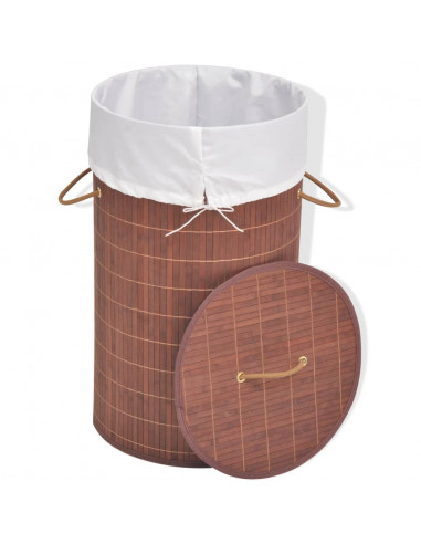 Cesto Portabiancheria in Bambù Rotondo Marrone