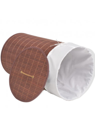 Cesto Portabiancheria in Bambù Rotondo Marrone