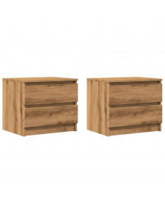 Comodini 2pz Rovere Artigianale 50x40x43.5 cm Legno Multistrato
