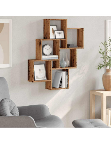 Mensola a Muro a Cubo Legno Antico 78x15x93cm Legno Multistrato