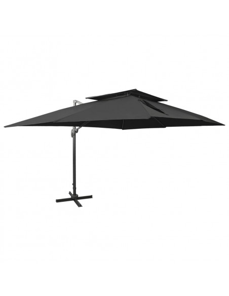 Ombrellone a Sbalzo con Doppia Copertura 400x300 cm Nero