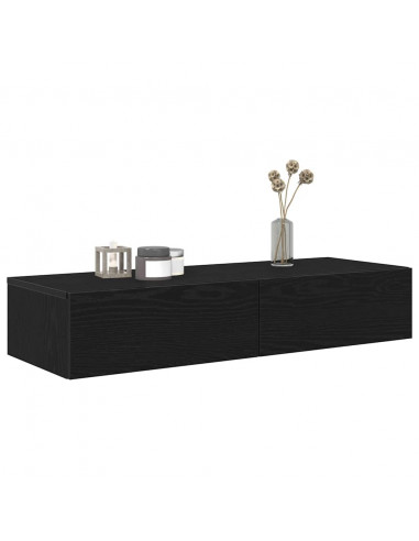 Scaffale a Parete con Cassetti Nero 100x36x19 cm in Truciolato