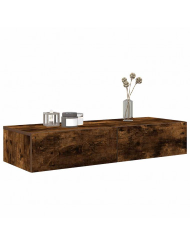 Scaffale a Parete con Cassetti Fumo 100x36x19 cm in Truciolato