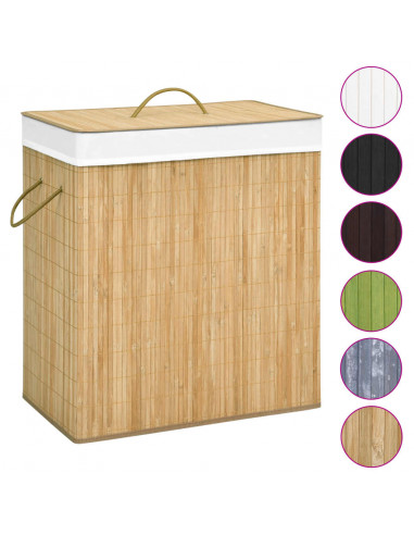Cesto Portabiancheria in Bambù a 2 Sezioni 100 L