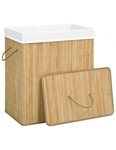 Cesto Portabiancheria in Bambù a 2 Sezioni 100 L