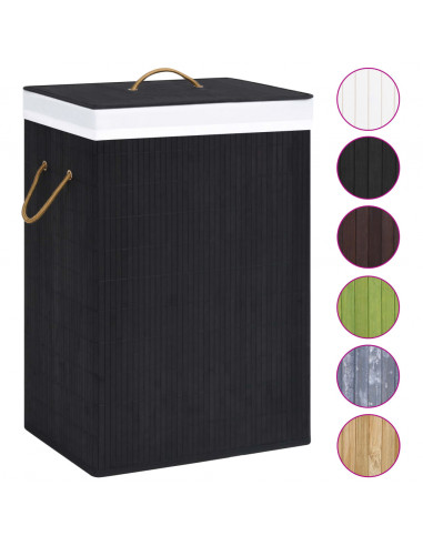 Cesto Portabiancheria in Bambù a 2 Sezioni Nero 72 L