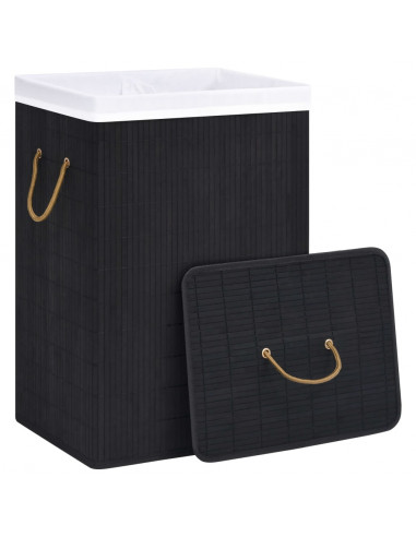 Cesto Portabiancheria in Bambù a 2 Sezioni Nero 72 L