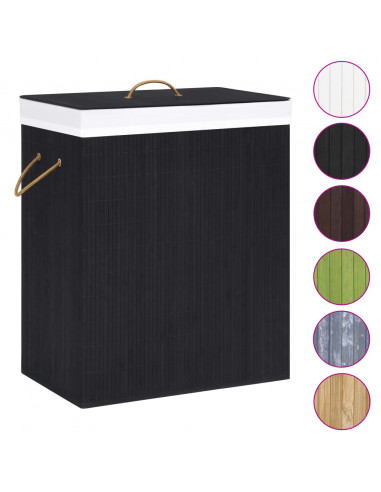 Cesto Portabiancheria in Bambù a 2 Sezioni Nero 100 L