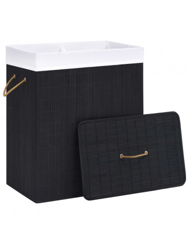 Cesto Portabiancheria in Bambù a 2 Sezioni Nero 100 L