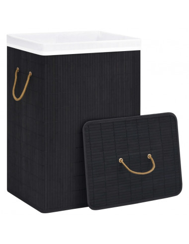 Cesto Portabiancheria in Bambù a Sezione Singola Nero