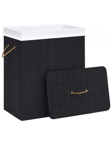 Cesto Portabiancheria in Bambù a Sezione Singola Nero 83 L