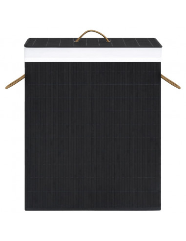 Cesto Portabiancheria in Bambù a Sezione Singola Nero 83 L