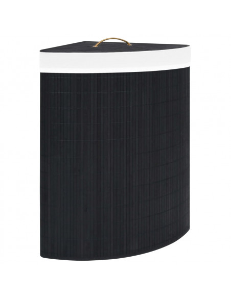 Cesto Portabiancheria Angolare in Bambù Nero 60 L