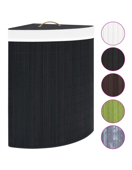 Cesto Portabiancheria Angolare in Bambù Nero 60 L