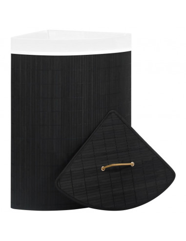 Cesto Portabiancheria Angolare in Bambù Nero 60 L