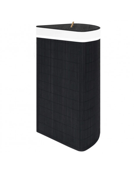 Cesto Portabiancheria Angolare in Bambù Nero 60 L