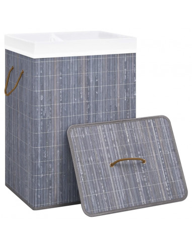 Cesto Portabiancheria in Bambù a 2 Sezioni Grigio 72 L