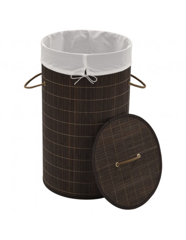 Cesto Biancheria in Bambù Rotondo Marrone Scuro