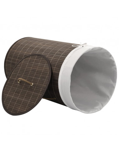 Cesto Biancheria in Bambù Rotondo Marrone Scuro