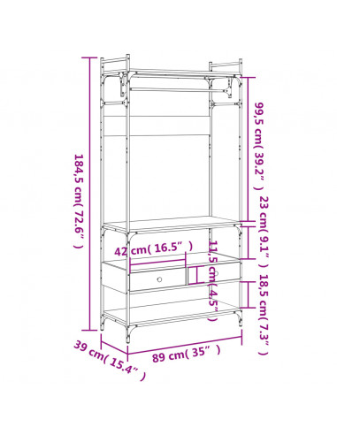 Armadio Cassetti Rovere Fumo 89x39x184,5 cm Legno Multistrato