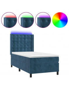 Letto a Molle con Materasso e LED Blu Scuro 90x200cm in Velluto