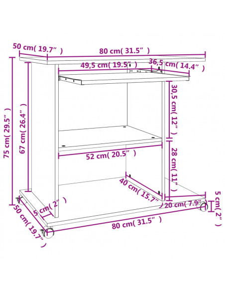 Scrivania da Computer Nera 80x50x75 cm in Legno Multistrato