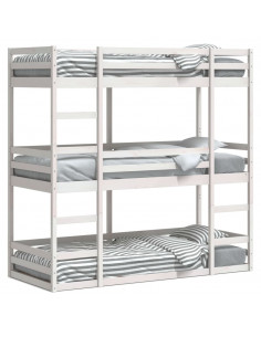 Letto a Castello Triplo Bianco 90x200 cm Legno Massello di Pino