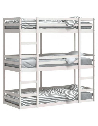 Letto a Castello Triplo Bianco 90x200 cm Legno Massello di Pino
