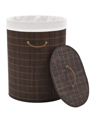 Cesto Portabiancheria in Bambù Ovale Marrone Scuro