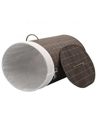 Cesto Portabiancheria in Bambù Ovale Marrone Scuro