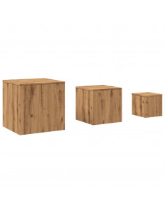 Tavolini 3 pz Rovere Marrone in Legno Multistrato
