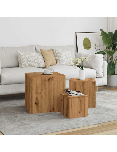 Tavolini 3 pz Rovere Marrone in Legno Multistrato