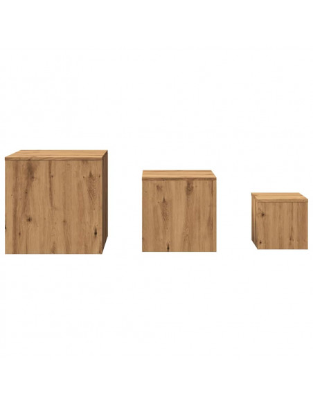 Tavolini 3 pz Rovere Marrone in Legno Multistrato