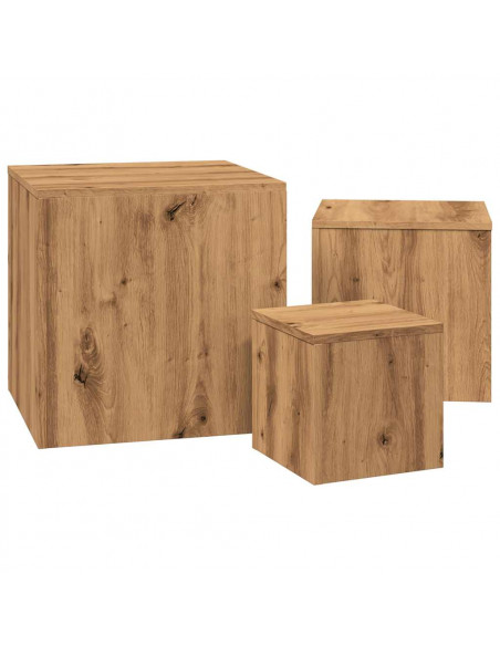 Tavolini 3 pz Rovere Marrone in Legno Multistrato