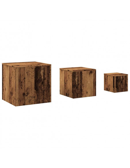Tavolini 3 pz Legno Antico in Legno Multistrato