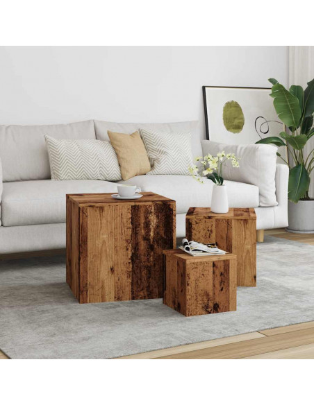 Tavolini 3 pz Legno Antico in Legno Multistrato