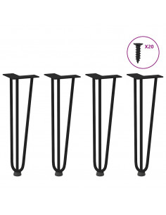 Gambe per Tavolo a Forcina 4 pz Nero 42 cm in Acciaio Massiccio