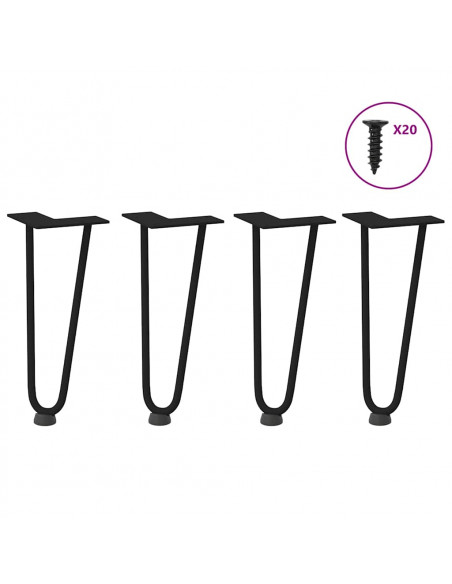 Gambe per Tavolo a Forcina 4 pz Nero 30 cm in Acciaio Massiccio