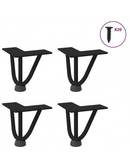 Gambe per Tavolo a Forcina 4 pz Nero 10 cm in Acciaio Massiccio