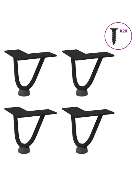 Gambe per Tavolo a Forcina 4 pz Nero 10 cm in Acciaio Massiccio