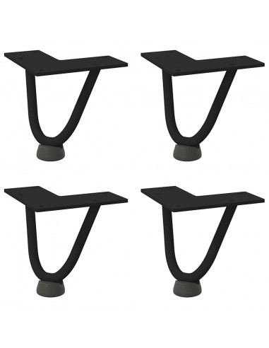 Gambe per Tavolo a Forcina 4 pz Nero 10 cm in Acciaio Massiccio