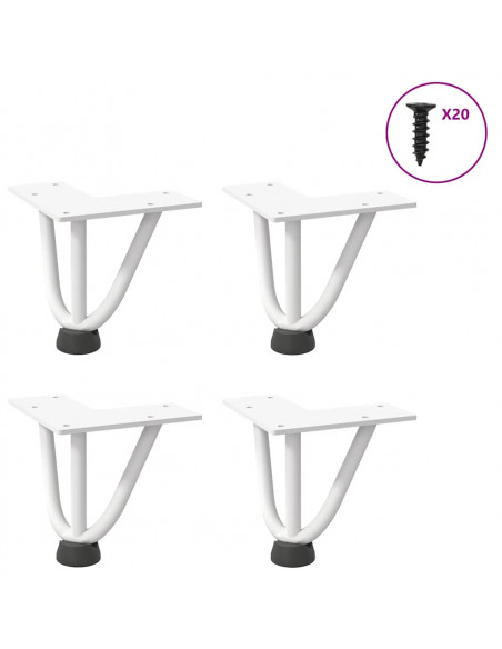 Gambe per Tavolo a Forcina 4 pz Bianco 10 cm Acciaio Massiccio