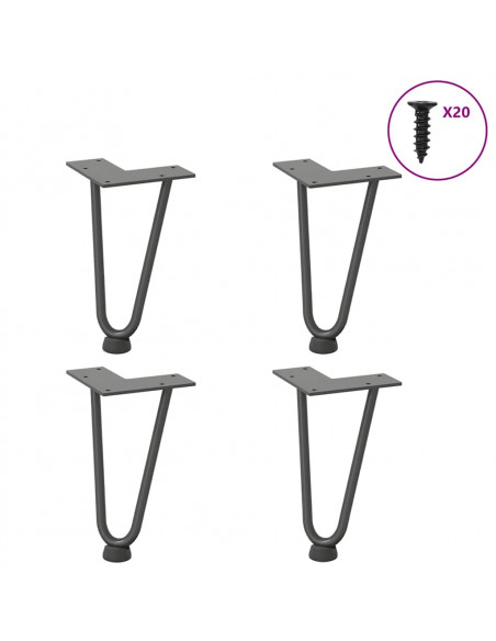 Gambe Tavolo a Forcina 4 pz Antracite 20 cm Acciaio Massiccio